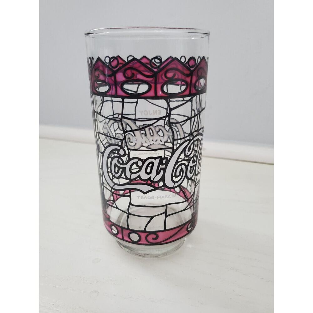 Vintage Coca-Cola Coke Drinking‎ Glasses Tiffany style Stained Glass Red